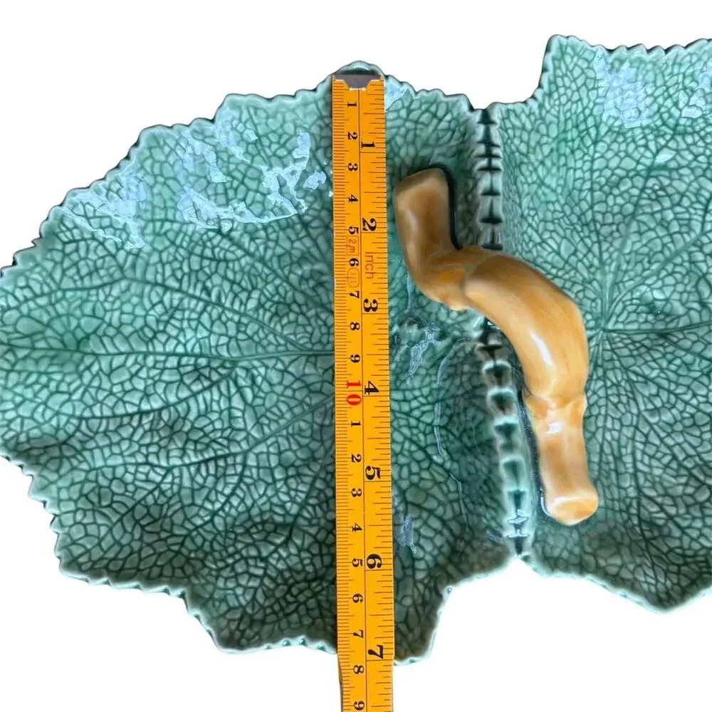 Bordallo Pinheiro Cabbage Leaf Double Dish Portugal Green Majolica Serving Tray